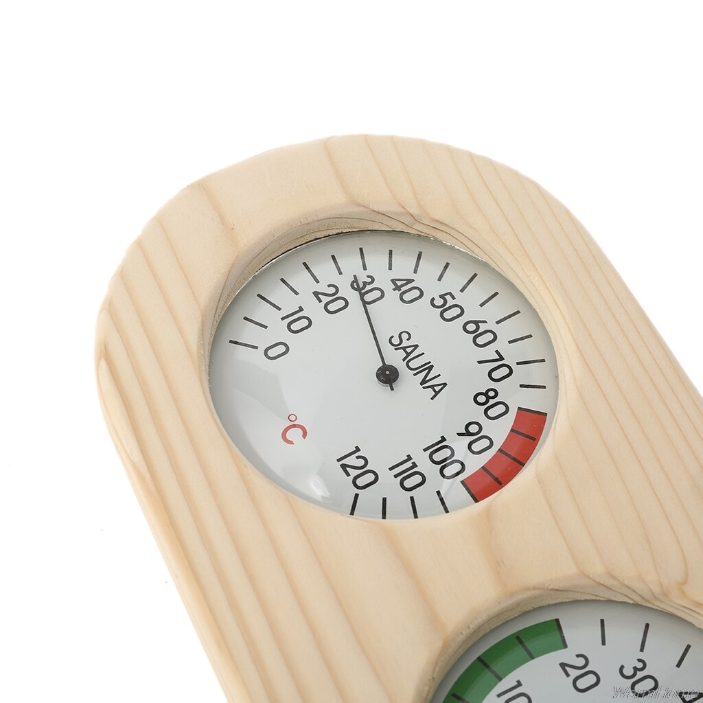 Furu badstue hygrotermograf, slitesterk 2 in 1 termometer hygrometer, familiehotell innendørs fuktighet temperaturmåler