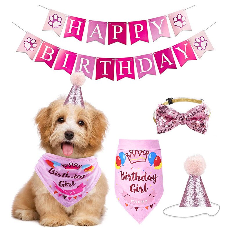 Fowecelt Handgemachte Einstellbare Haustier Geburtstag Party Dekor Katze Hund Schal Hütte Kragen Banner Zubehör für DIY Haustier Party Liefert