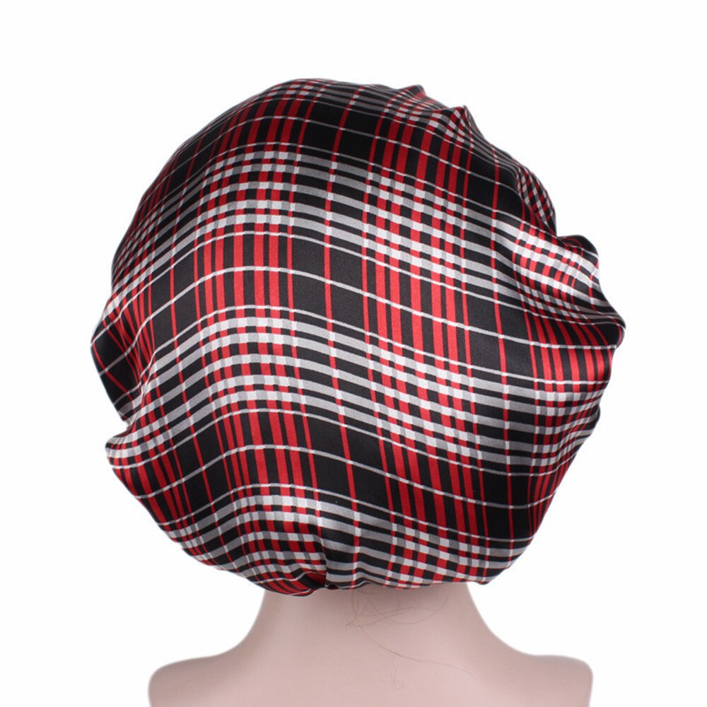 58 Cm Mode Vrouwen Satijn Nachtrust Cap Haar Motorkap Hoed Douche Caps Zijde Head Cover Brede Elastische Band: plaid