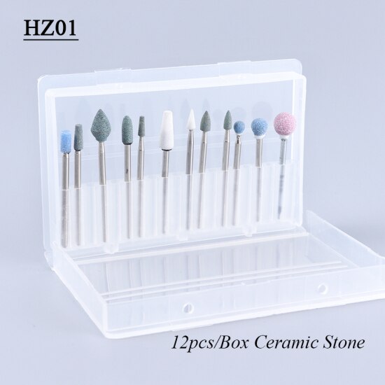 Nail Drill Bits Set Box Cuticle Elektrische Manicure Pedicure Diamant Keramische Borstel Bestand Freesmachine Accessoires Tool TRHZ01-04: HZ01