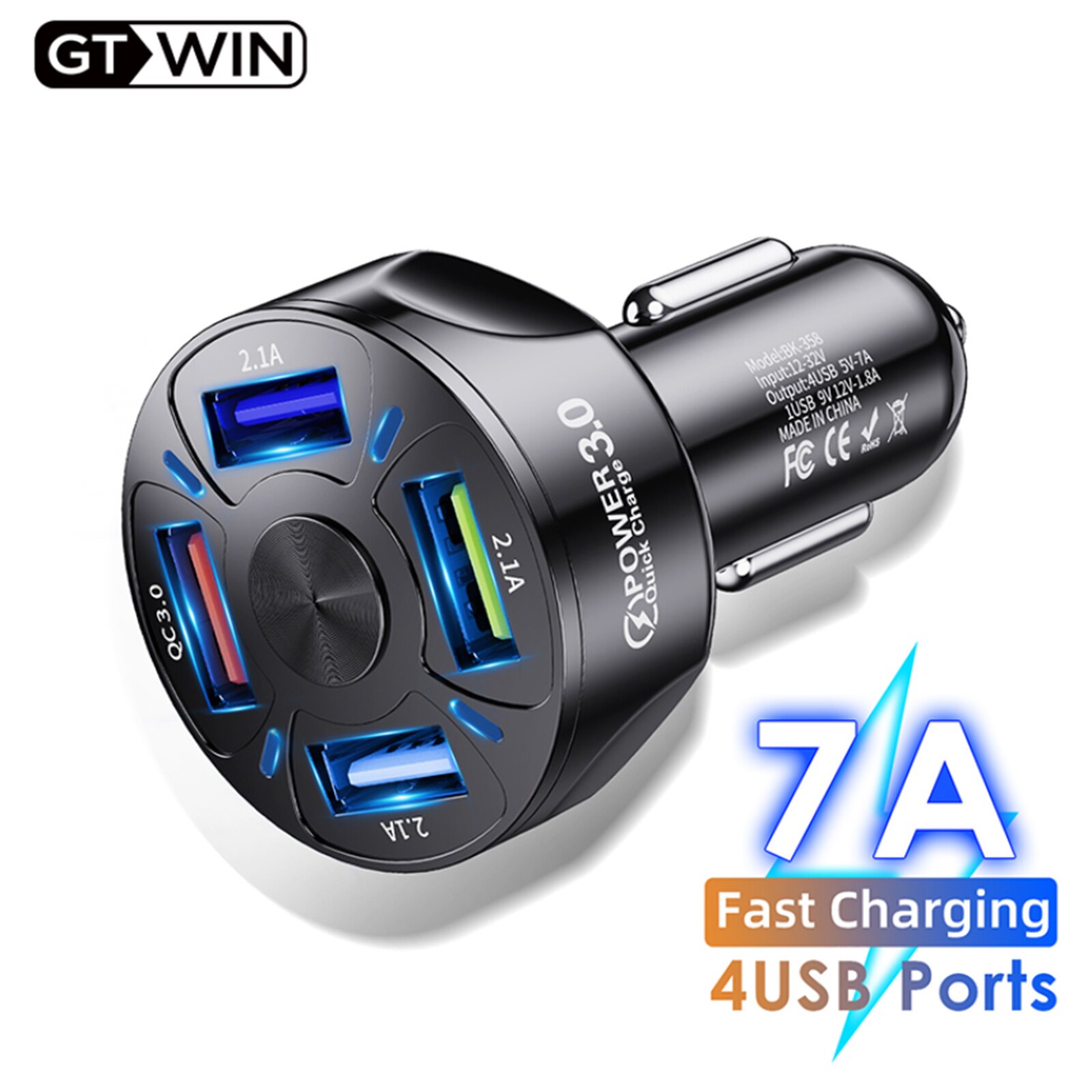 3 Poorten Usb Car Charger Snelle Auto Sigarettenaansteker Usb Autolader Auto BK358 Zwart/Wit 4 Poorten Fast opladen Auto Accessoires