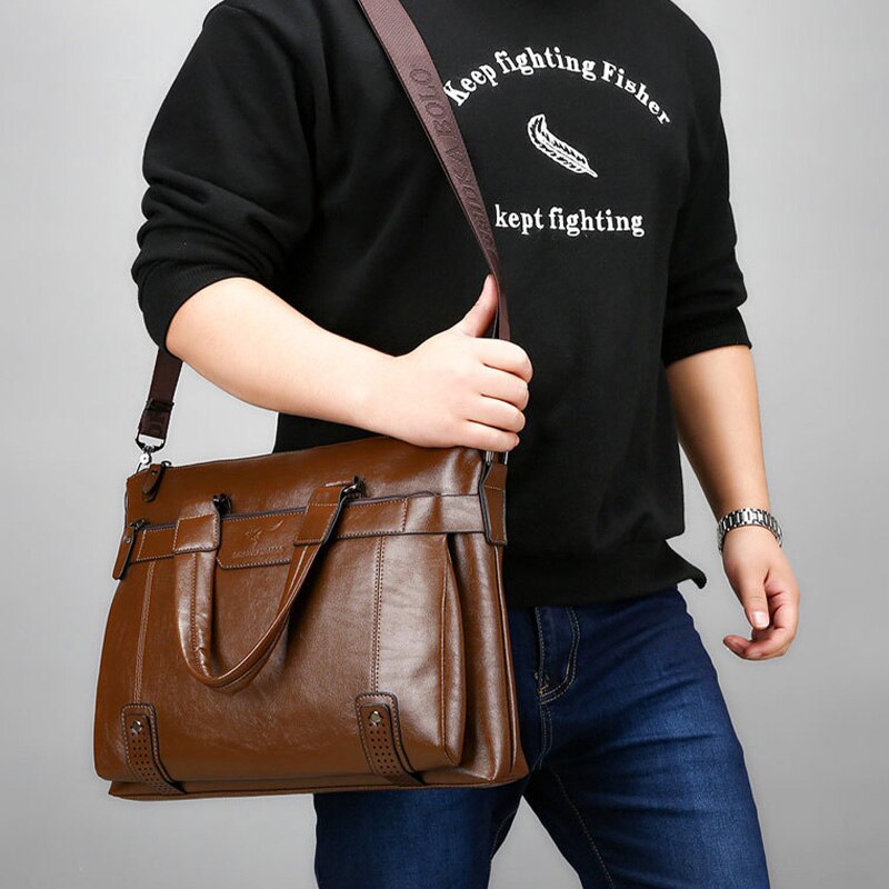 Retro tas schoudertas heren aktetas grote capaciteit zakelijke documenten messenger bag handtassen man crossbag voor computer laptop