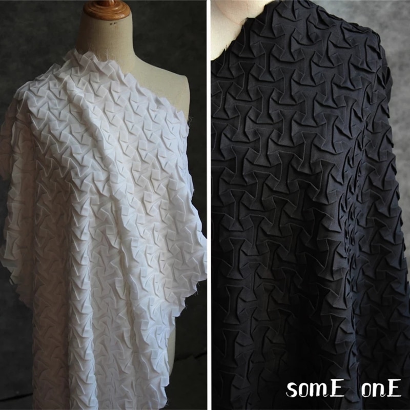 Pleated Chiffon Fabric Hand Woven Fold DIY Patchwork Clothes Geometry Transform Skirt Dress Original Fabric 85*65cm