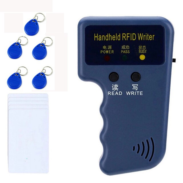 Programador RFID portátil de 125KHz, duplicador, copiadora, escritor, lector, grabador de tarjetas de identificación, clonador y llave para sistema de Control de acceso de puerta: writer and 5key5card