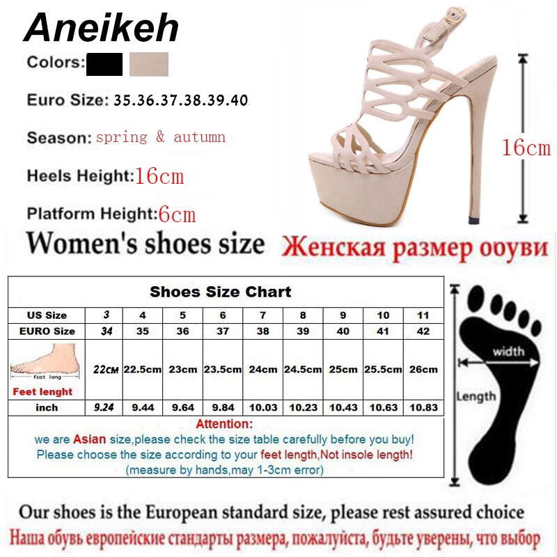 Aneikeh Sommer Plattform Sandalen Sexy 16 cm Frauen Sandalen High Heels Offene spitze Gladiator Nachtclub Flock Schuhe Große Größe 34-40