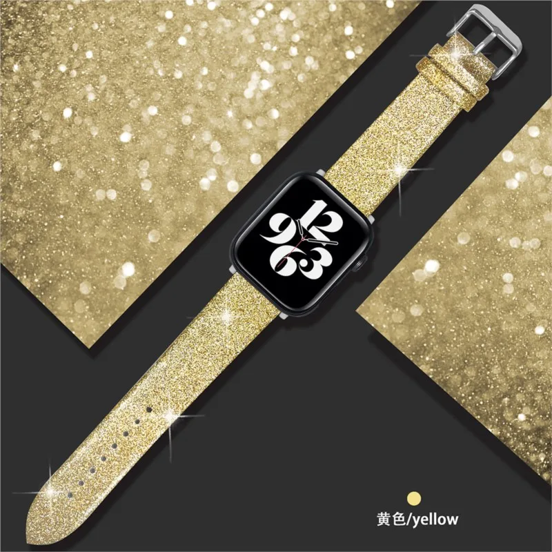 Glitter Leather Strap for Apple Watch Band 44mm 40mm 42/46mm Ultra2 49mm 41mm 45mm sport Bracelet iWatch Series 10 9 8 7 8 6 5 4: S / Smokey Mauve