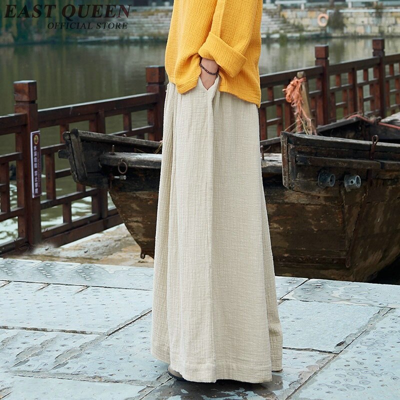 Kinesisk stil off white bukser baggy bukser kvinder lodrette striber afslappet løse oversize brede ben bukser  aa2845 yq