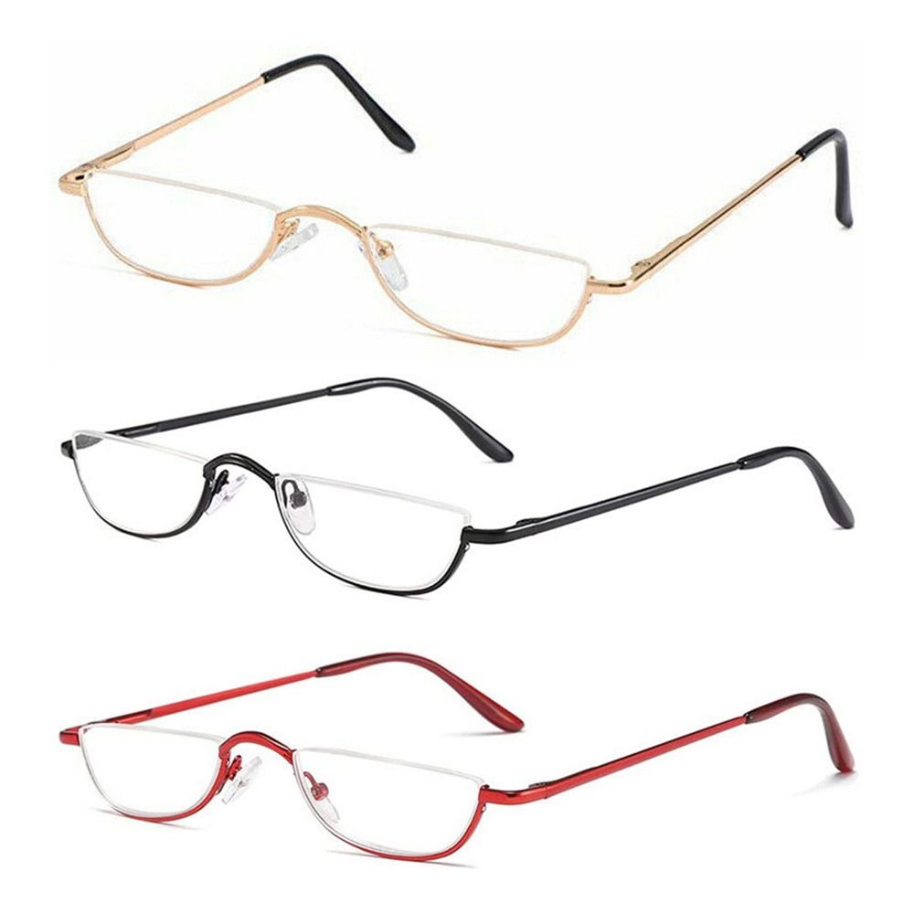 + 1.00 ~ + 4.0 Unisex Leesbril Veerscharnier Metalen Half Moon Leesbril Ultra Lichte Hars Brillen Half frame Glazen