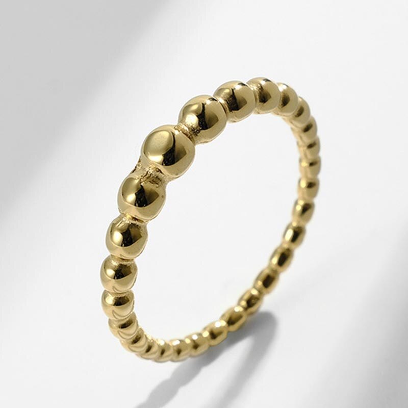 Anillos de plata de acero inoxidable originales para mujer, joyería auténtica para boda, bola redonda apilable con cuentas