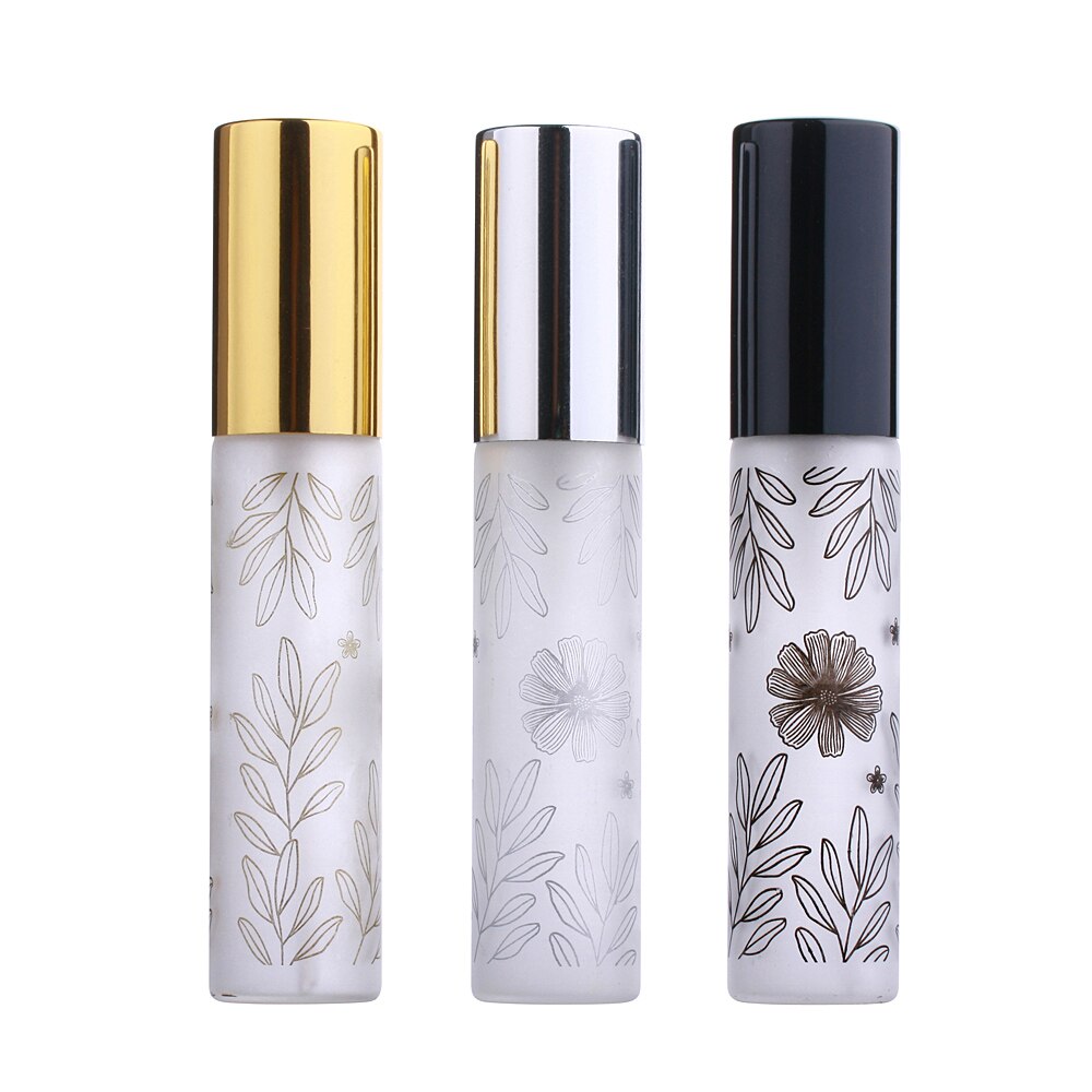 100 Stks/partij 10Ml Blad Patroon Frosted Parfum Fles Glas Verstuiver Aluminium Cap Spray Reizen Flessen: Light Grey