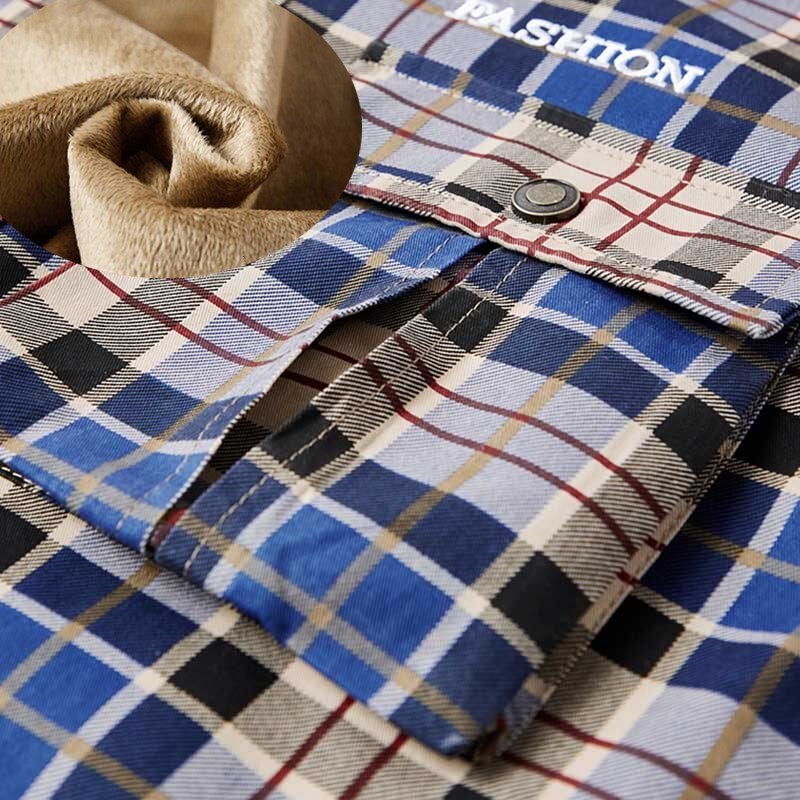 Mens Plus Velvet Warm Fleece Plaid Shirt Herfst Winter Dikke Winddicht Outdoor Wandelen Sport Shirt 4XL Grote Size Thermische Shirts