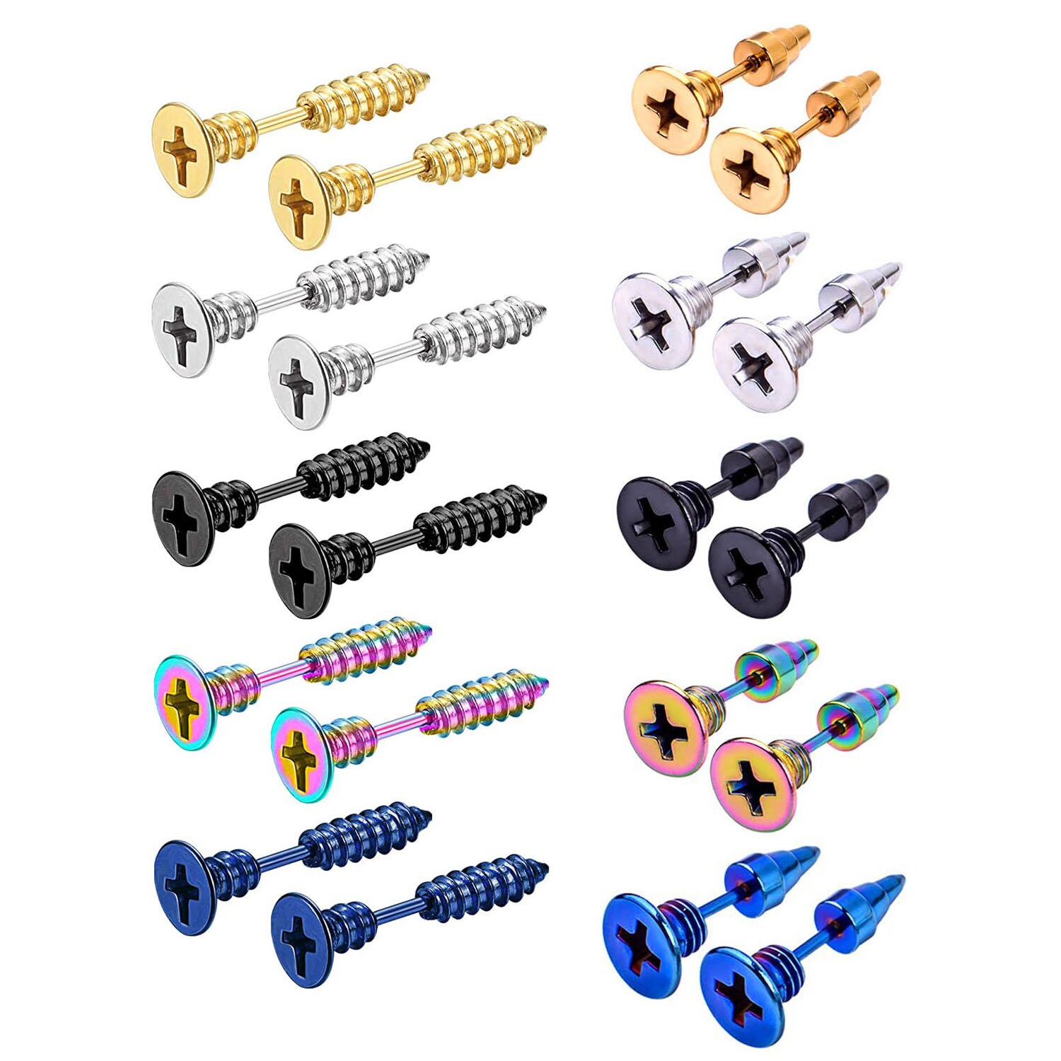 5 Pairs Punk Men &amp; Women Stud Earring Anti Allergic Stainless Steel Body Piercing Whole Screw Stud Earrings Funny jewelry