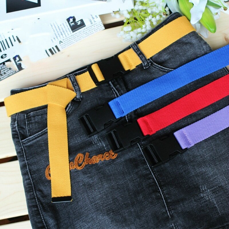 Cinturones de tela suave para hombre y mujer, cinturón de lona ajustable, informal, con hebilla de plástico, cinturón largo