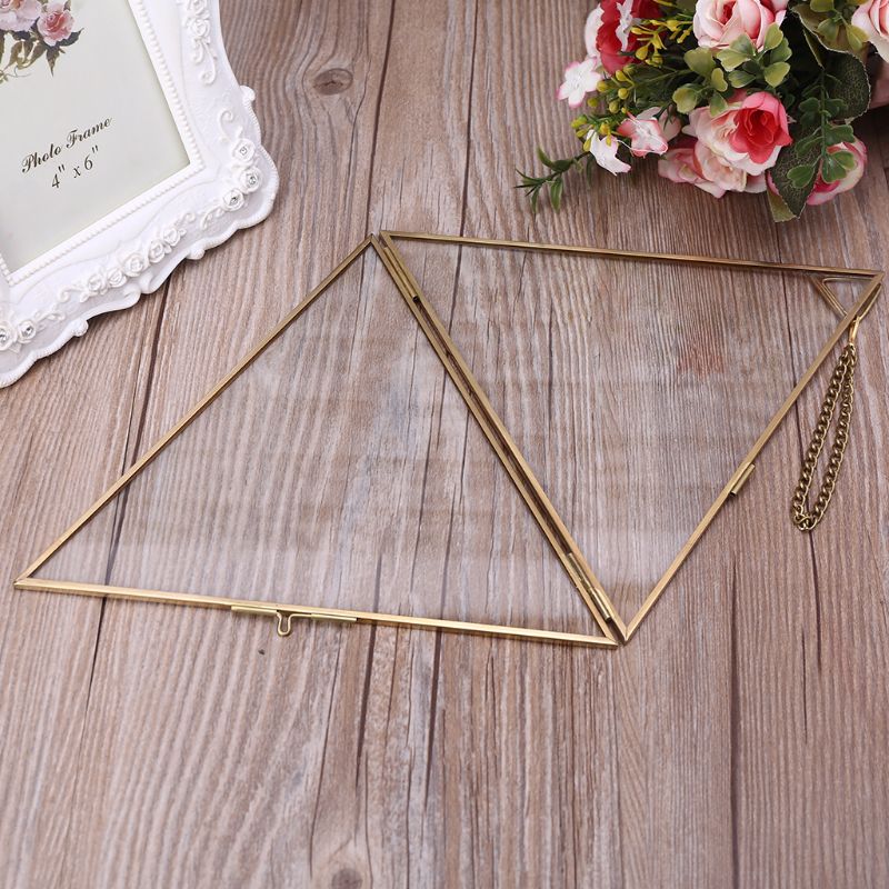 Triangle Floating Hanging Photo Frame Metal Glass Portrait Picture Plant Specimen Display Holder Double Sided Home Decoration