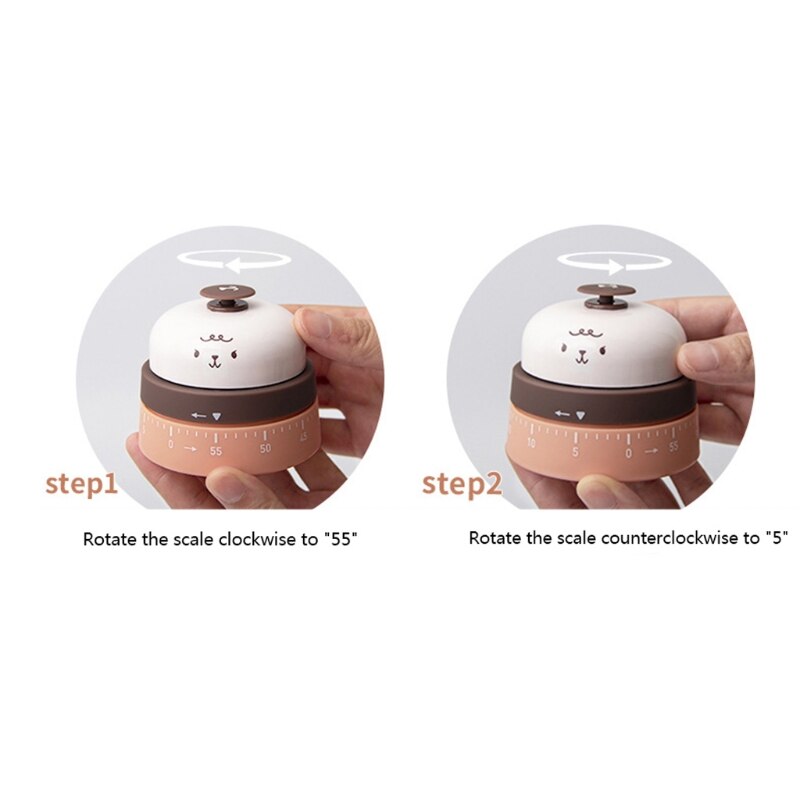 Cute Kitchen Timer Mechanical Reminder Call Bell Button 60 Minutes Countdown Timer for Cooking Reading Baking Tool Kitchen Use