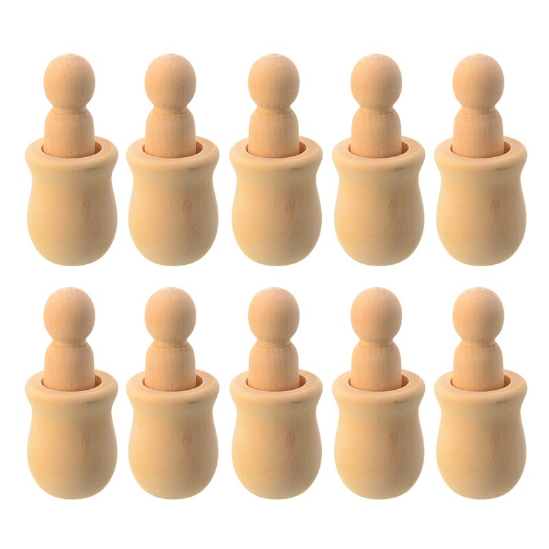 10pcs/set Wooden Wooden Peg Doll Unpainted Wood Peg People Nesting Pots For DIY Handicraft Wood Craft Making Painting Supplies