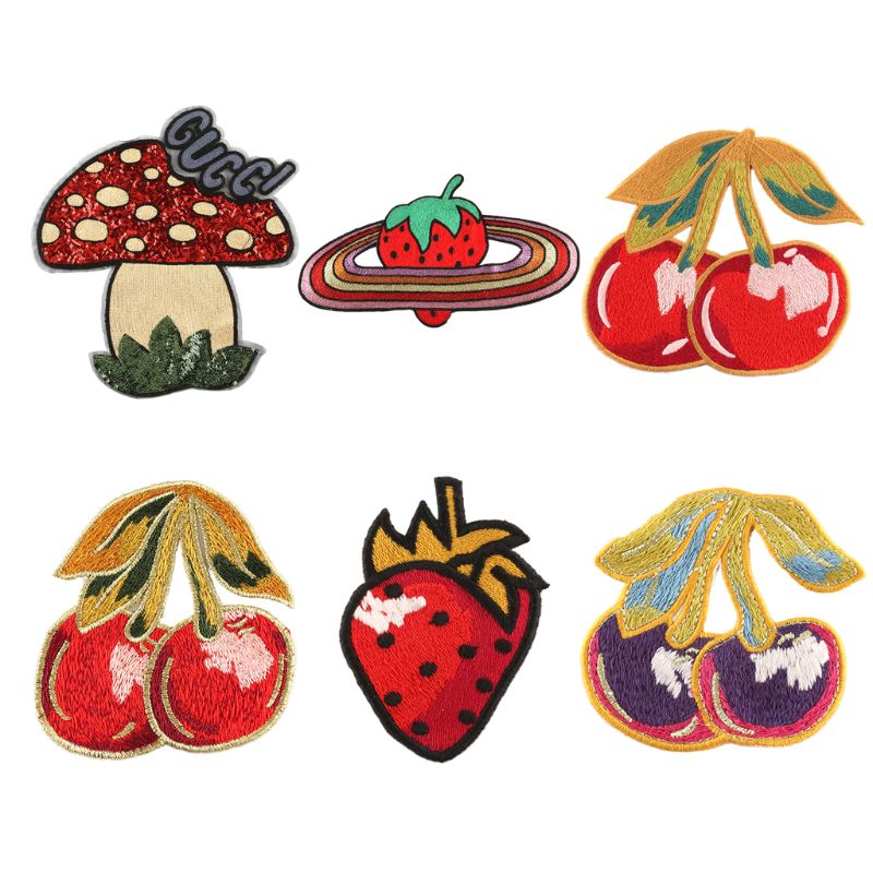 Sequin Paddestoel Cherry Aardbei Badge Patch Cartoon Naaien Borduren Applique LX9E