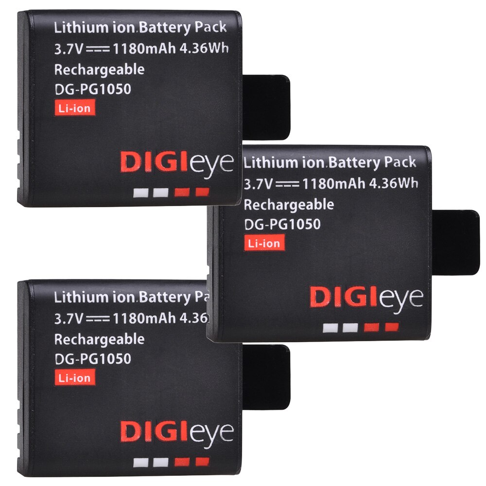 Batterie 1180mAh PG1050 + chargeur LED double USB, pour SJCAM SJ4000 SJ5000 SJ5000X pour EKEN H9 H9R H8R H8 GIT PG900 AKASO EK7000: 3 batteries