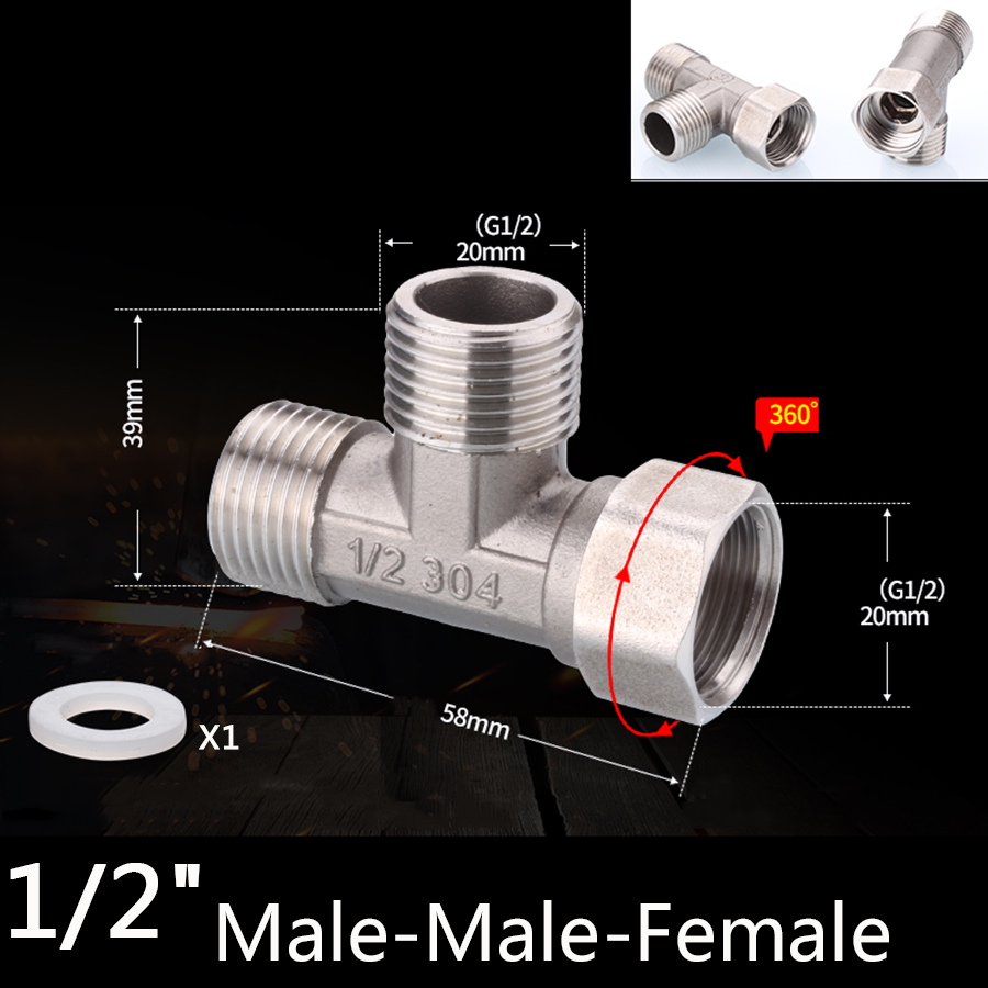 304 Stainless Steel Movable Joint 1/2 BSP Female Male Thread Tee Type Elbow Butt joint adapter Adapter Coupler Plumbing Fittings: Orange