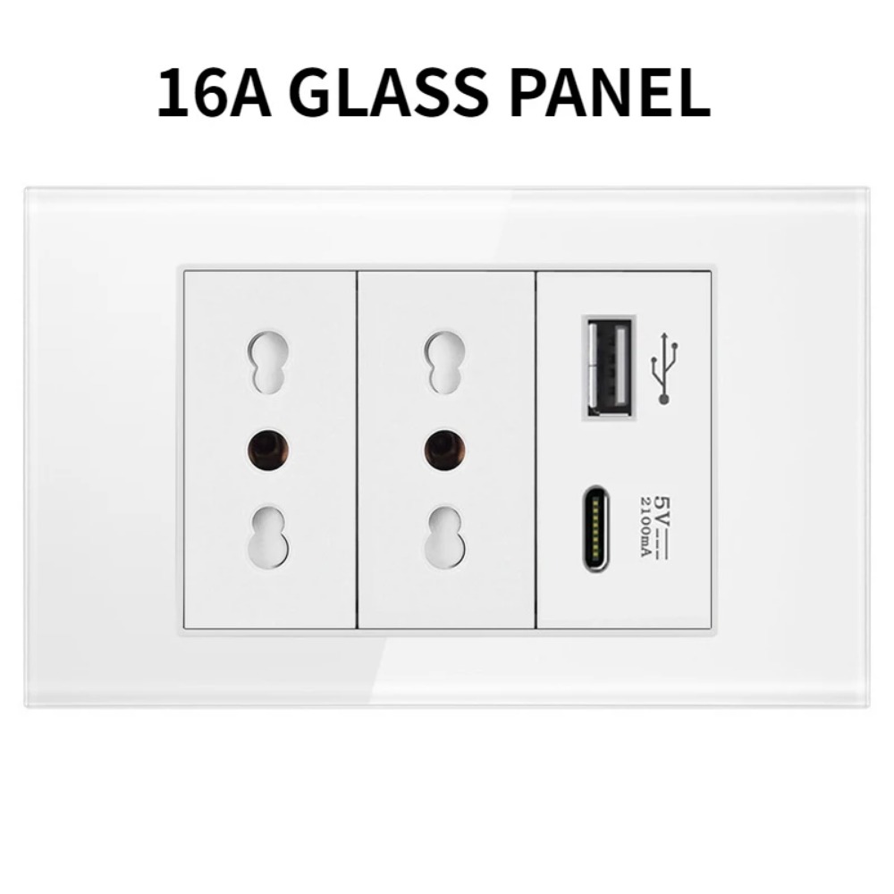 Italy Switch Wall Sockets USB Type-C Chile Plug 16A Chilean Outlets Italian EU Power Socket Tempered Glass Panel Home Office: SKY BLUE