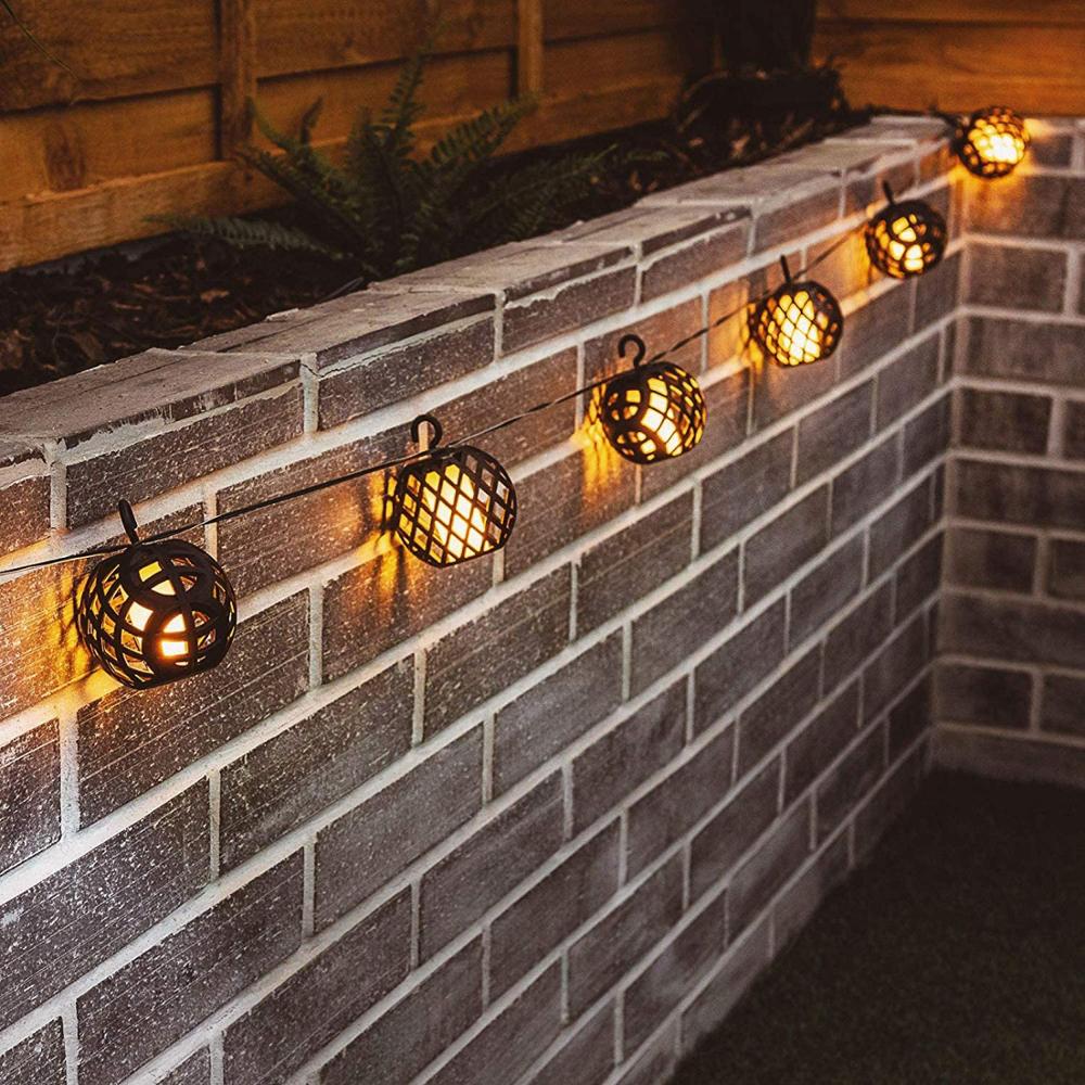 Solar Rattan Ball Flame Effect LED String Hanging Lights Waterproof Solar String Lights for Patio Garden Yard