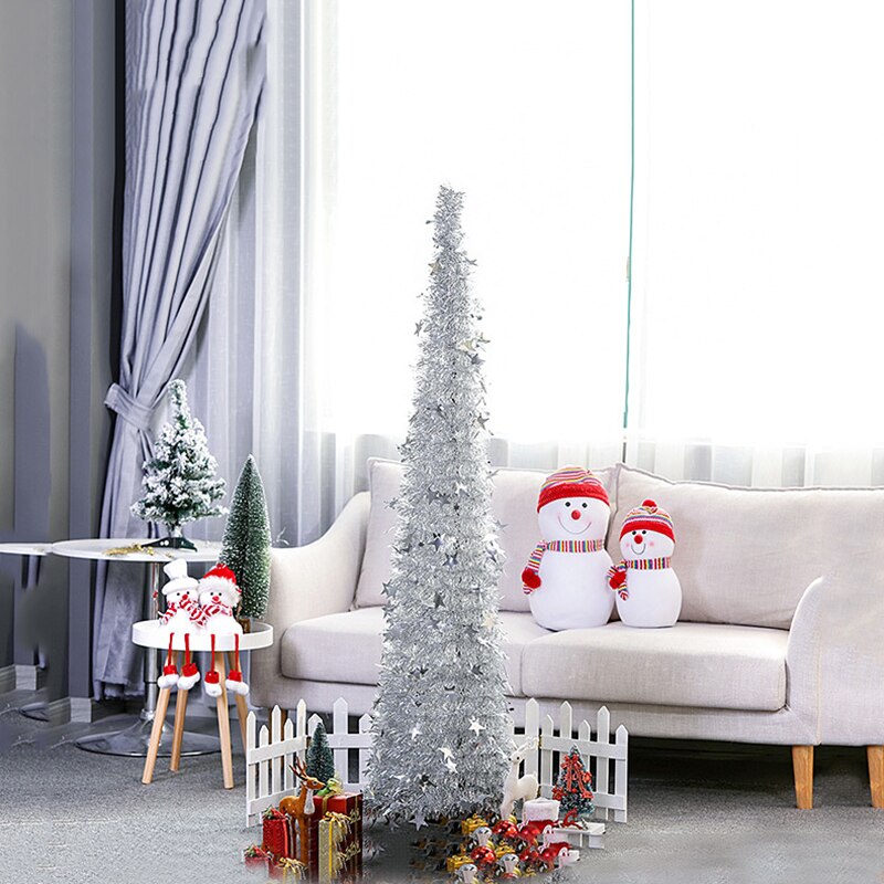 1.2m kunstige juletræer, der kan trækkes tilbage sammenfoldelige farver, juletræspynt til jul, skinner ikke festdekoration: Sølv