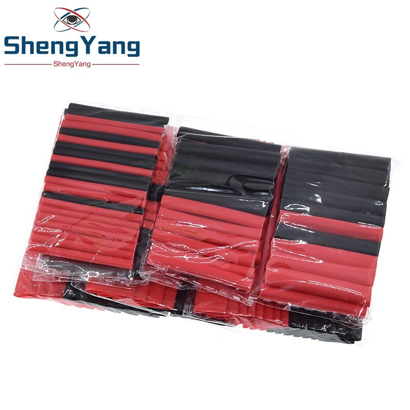 Shengyang 1 sæt = 150 stk. 7.28m sort og rødt 2:1 sortiment varmekrympeslange bilkabel ærme wrap wire kit
