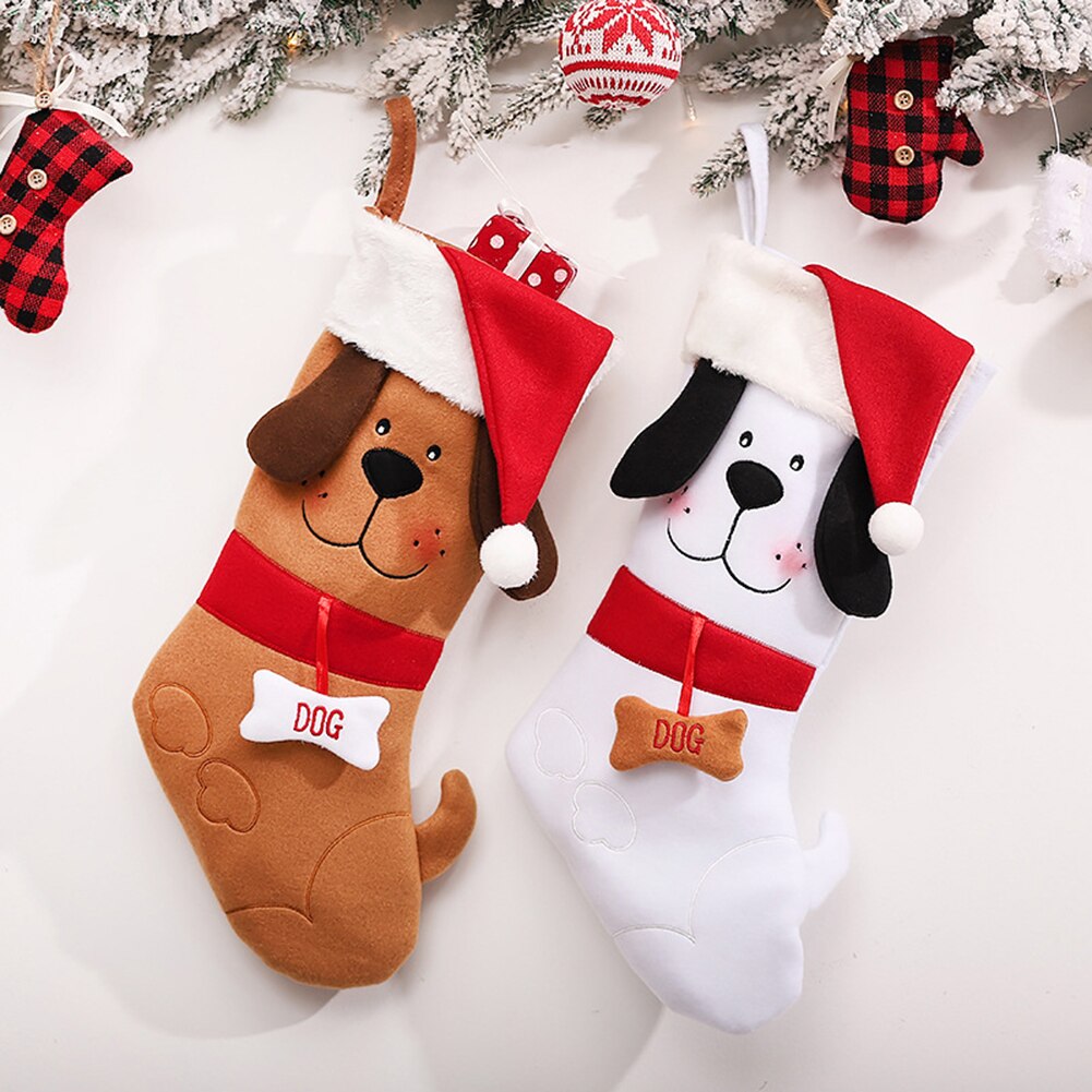 Hond Kerst Kousen Hanger Met Bone Wasbare Bag Kerst Bomen Stocking Party Festival Decoratie
