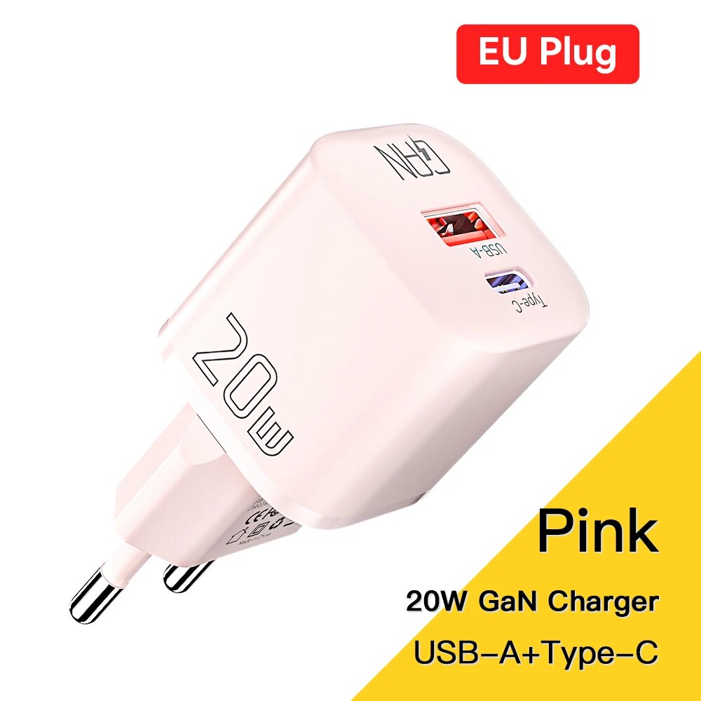 Essager 20W GaN USB tipo C cargador PD carga rápida teléfono QC 3,0 cargadores rápidos para iPhone 14 13 12 11 Pro Max Mini iPad carga