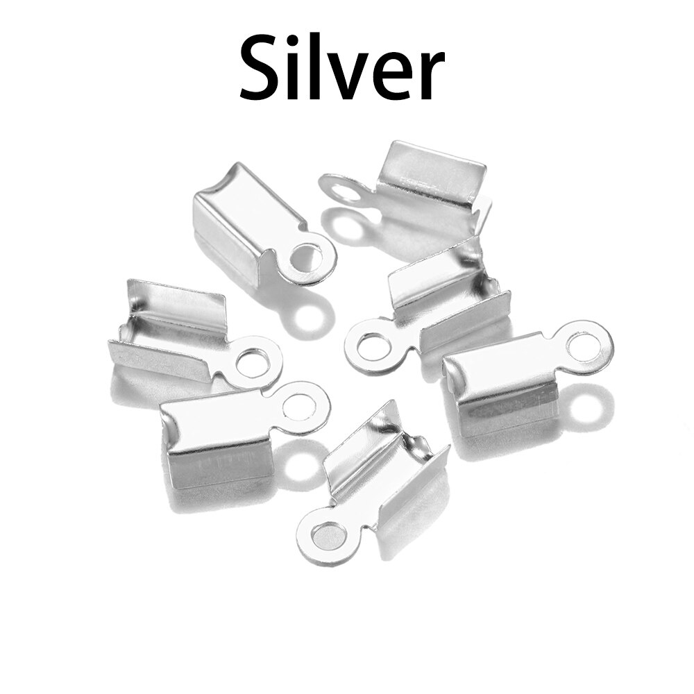 Fermoirs à crique, embouts de cordon, ruban de ficelle, pointe de Clip en cuir, connecteurs de perles à sertir pliables pour la fabrication de bijoux, fournitures de travaux manuels, 200 pièces/lot: M / Argent
