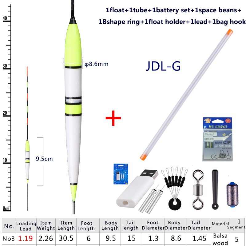 1 stück Elektrische Angeln Schwimmt + Akku einstellen + Raum Bohnen + schweben Halfter + Angeln Haken Nacht leucht Balsaholz Schwimmt: JDL-G 1Stück n Geschenke
