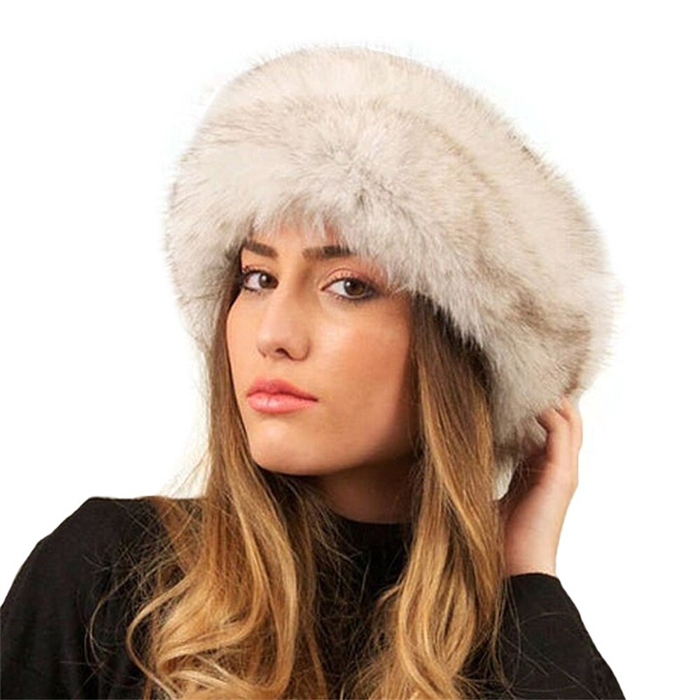 Women Ski Headband Hat Fluffy Winter Warm Ear Flap Faux Fur Cap Fluffy Warm Flap Cap Ear Headband Russian Style