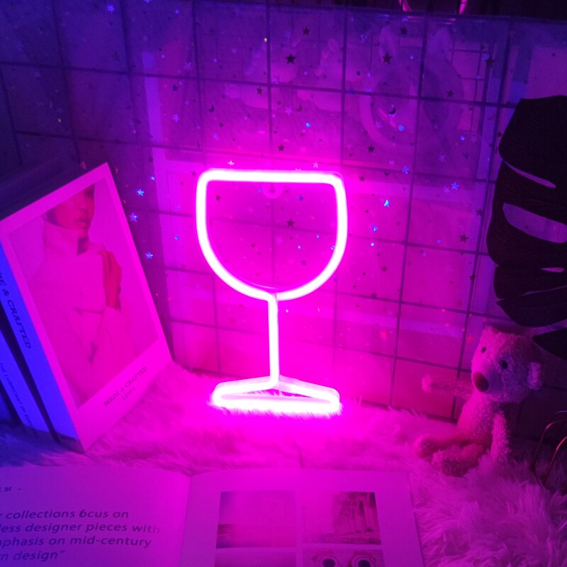 Wine Glass Led Neon Light Signs Winebowl Wall Hanging Lamp Wall Night Light Usb Battery Operated Neon Sign Bar Room Decor