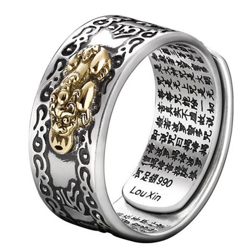 Feng shui pixiu mani mantra beskyttelse rigdom ring amulet rigdom heldig åben justerbar ring buddhistiske smykker ring ll@ 17