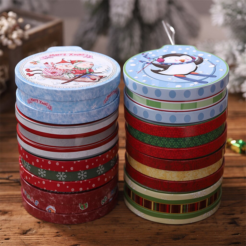 Christmas Tin Box Candy Cookie Storage Box Hanging Tree Xmas Party Decor Accessories Festival Navidad