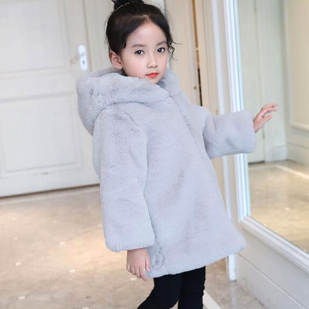 Meisjes Jas Bont Jas Kinderen Herfst Winter Bovenkleding Kleding Lichtgewicht Katoenen Kleding Leuke Lange Mouwen Tops Trui: Light grey / 6T