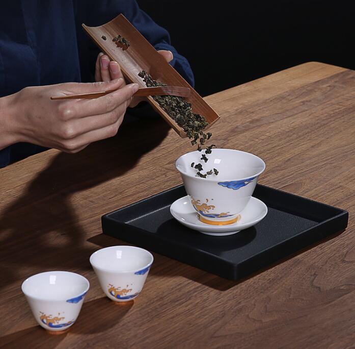 Alta De porcelana blanca cubierta De Jade De porcelana cubierta De Casa De Té sola taza De té gaiwan Sopera De Ceramica