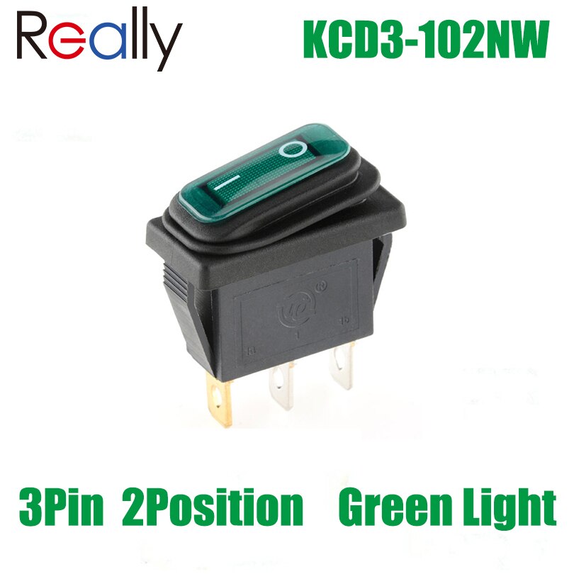 Echt 15A 250V/20A 125V Ac Tuimelschakelaar KCD3 Switch On-Off 2 Positie 3 Pin elektrische Apparatuur Met Licht Schakelaar: KCD3-102NW Green