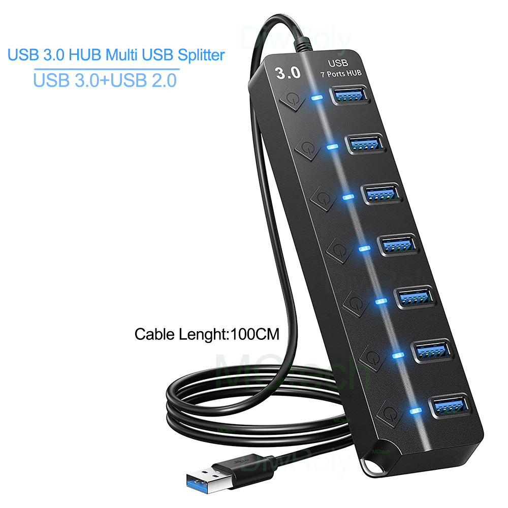 Usb 3.0 hub usb hub 2.0 multi usb splitter hub 100cm langt kabel multiudvidelse til computer bærbar pc tilbehør usb adapter: Brun