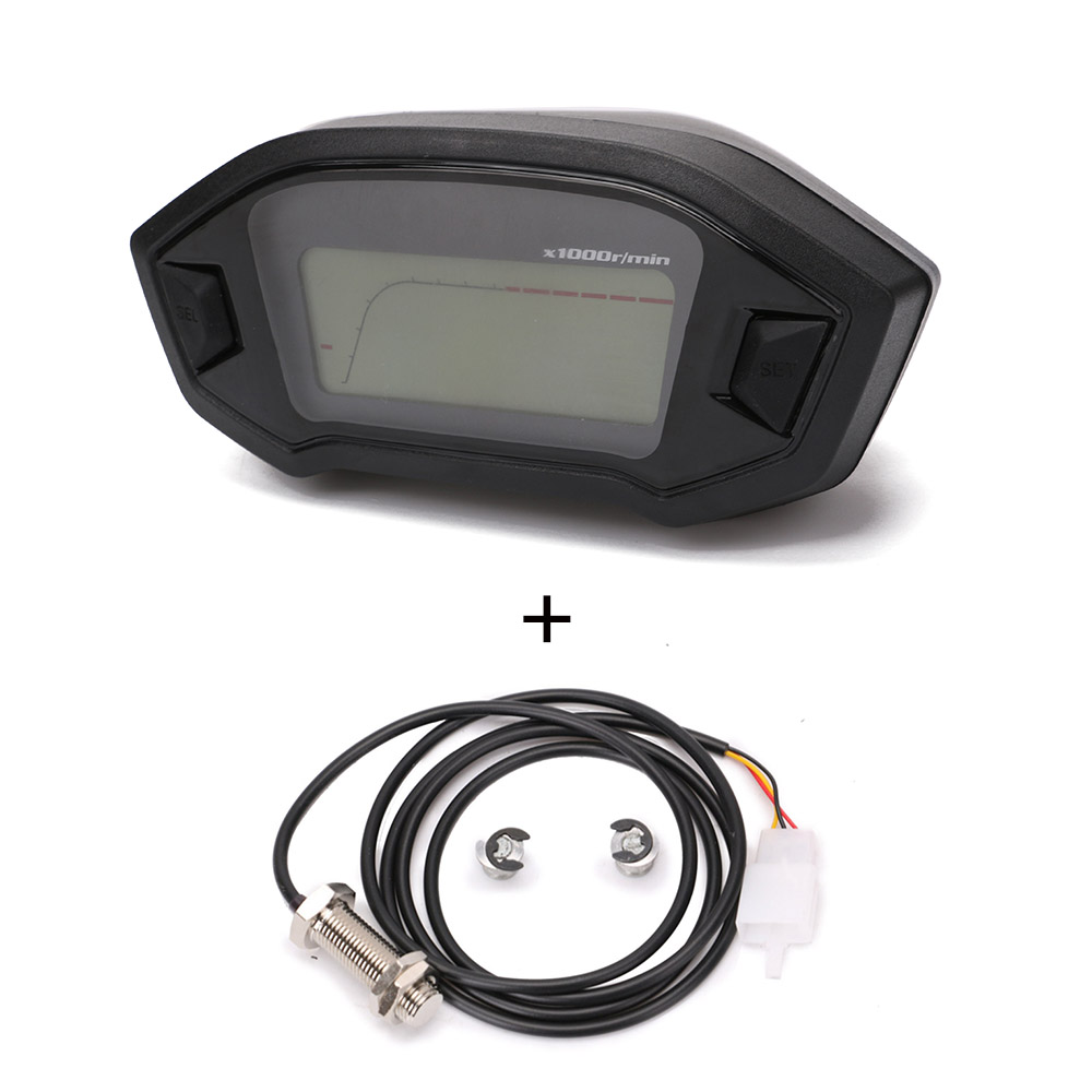 Universal Tachometer ATV Motorcycle LCD Digital Speedometer Odometer KMH Gauge Backlight Motorcycle Odometer for 2,4 Cylinders: with Sensor-A