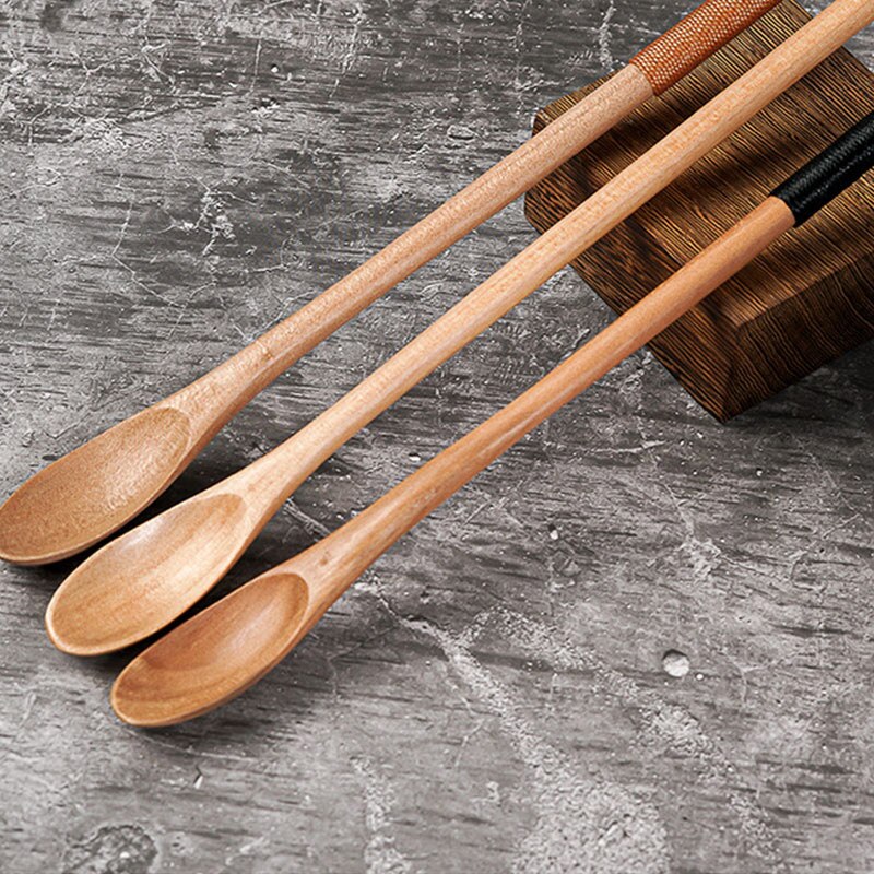 1pc colheres de madeira para cozinhar mel servidor chá café agitando colheres de tinta cor mel chá colheres de chá acessórios de café utensílios de mesa