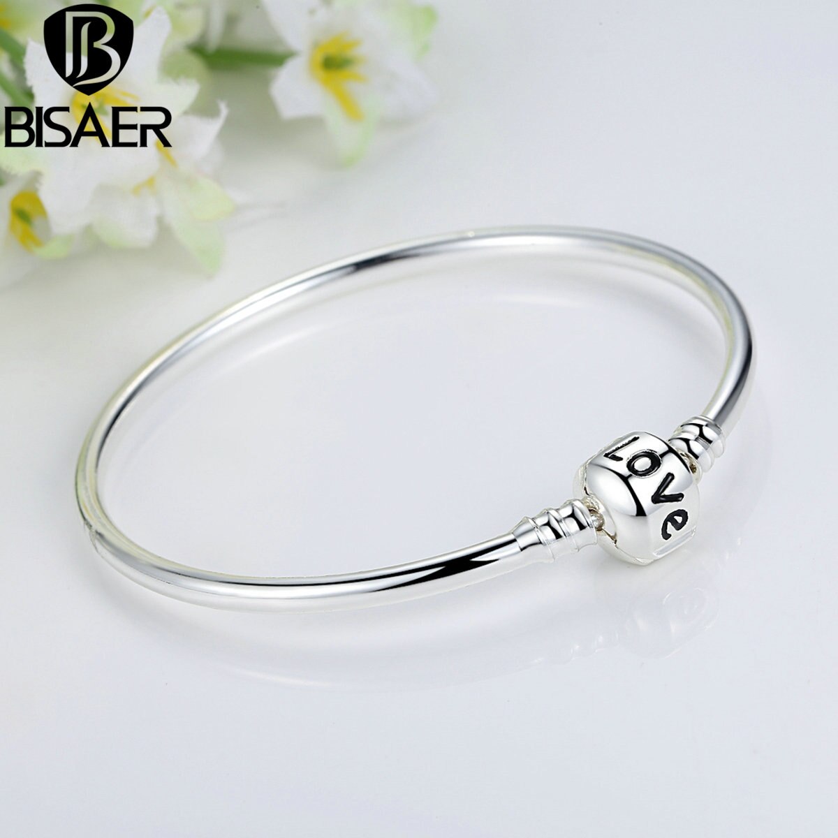 Brand Classic LOVE Silver Color Snake Chain DIY Women Bracelets & Bangles for Women Beads Charms Women Jewelry 3 Size WEU9009