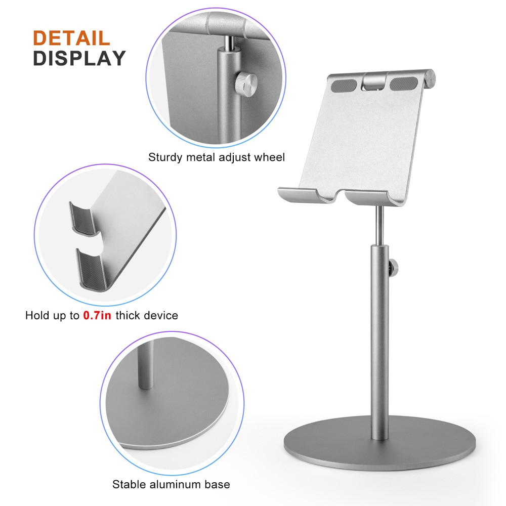 Large Size & Height Adjustable Aluminum Tablet Stand 360° Rotation Desk Tablet Holder for iPad Tab Kindle Nintendo Switch(4-13")