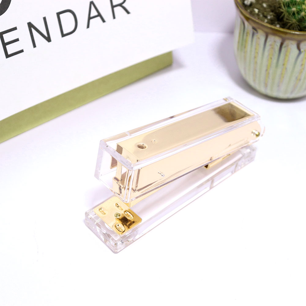 Heavy Duty Transparent Office Stapler Acrylic Rose Gold/Gold/Black/Silver/Rainbow Paper Binding Staplers With Staples: Gold