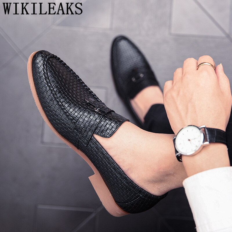 Hommes chaussures habillées mocassins mariage costume chaussures hommes noir chaussures officielles pour hommes Coiffeur Sepatu sans lacet Pria Buty Meskie: Black / 10.5