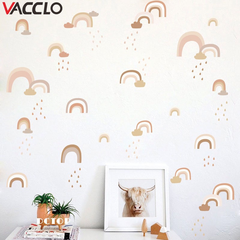 Vacclo Watercolor DIY Rainbow Rain Wall Sticker Living Room Bedroom Children Room Background Wall Self-adhesive Paper Wallpaper