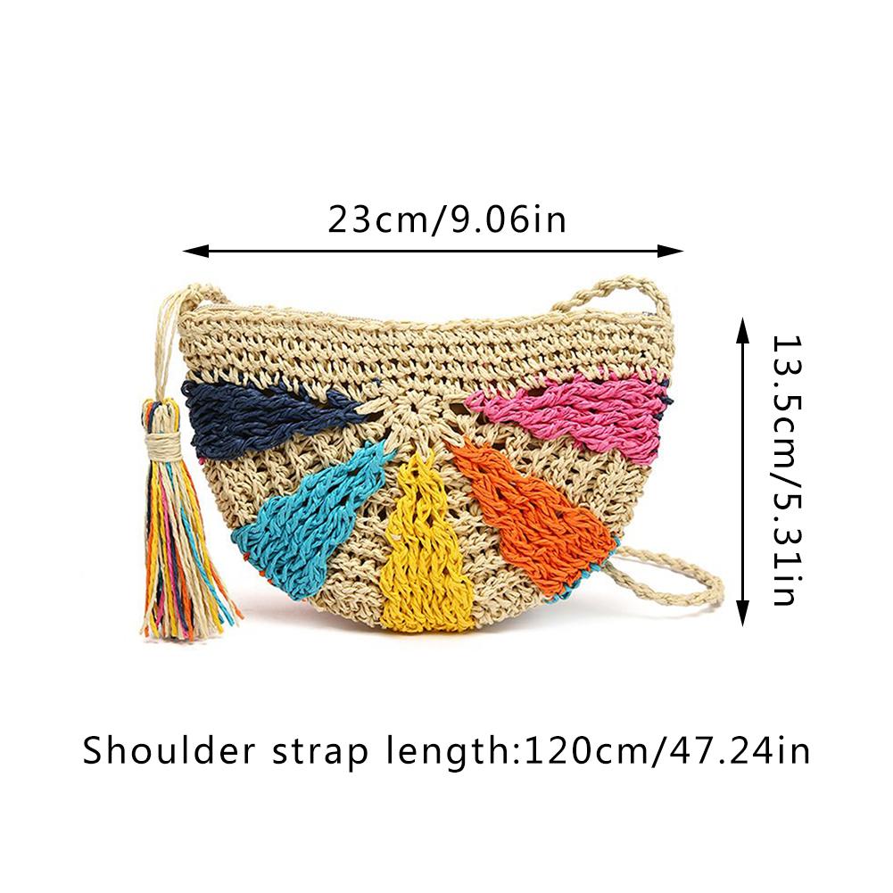 Dames schoudertas halfrond veelkleurige gehaakte strozak messenger geweven handtas bohemien stijl strandtassen