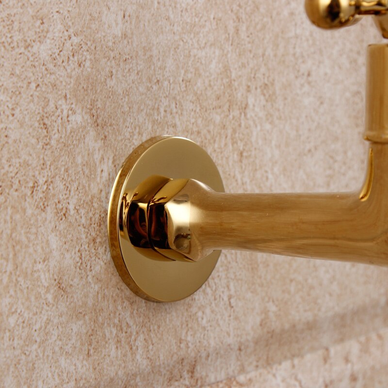 European style all copper long gold washing machine faucet wall type single cold small tap mop pool quickly turn on faucet.