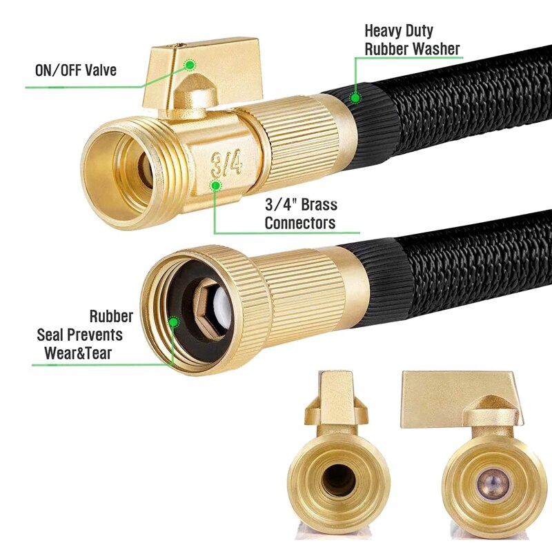 Tuinslang 100FT, Flexibele Lichtgewicht Uitbreidbaar Slang Uitbreiden Duurzaam Water Slang Met 3/4 Inch Massief Messing Fittingen