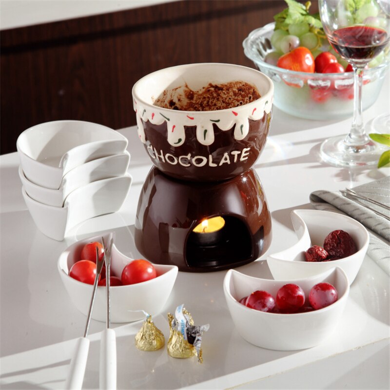 Coffee Ice Cream Pot Cute Chocolate Fondue Set Cheese Pot Ceramic Fruit Ice Cream Cup Bowl Furnace Party Cooking Ware